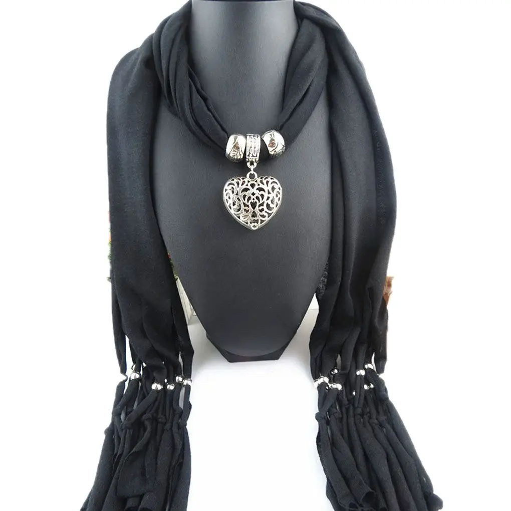 

Woman's Long Fringed Scarf Double Hollow Heart Pendant Scarf Lady Tassel Warm Scarves