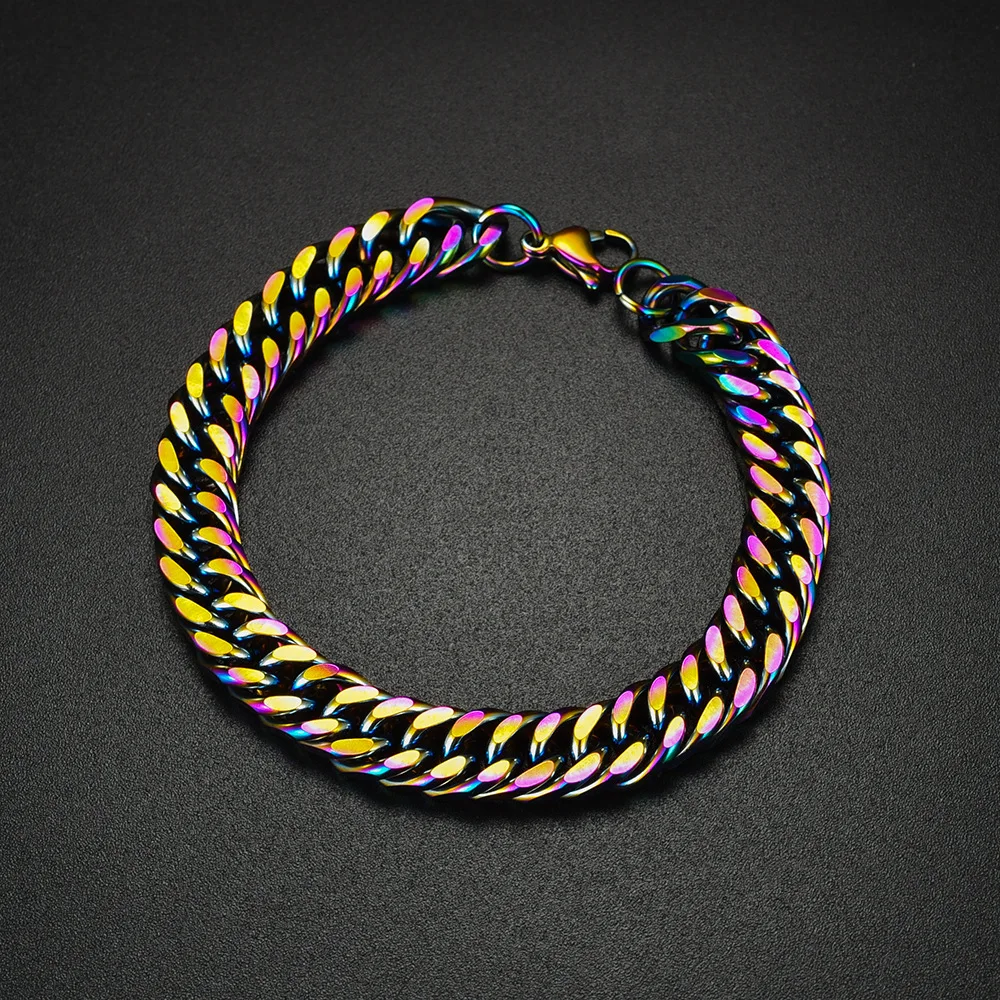 316L Stainless Steel Colorful Rainbow Cuban Weave Chain Bracelet Men Women Vintage Kpop Pulseras Aesthetic Emo Luxury Jewelry