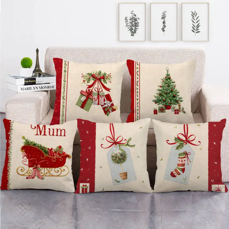 

Рождественское украшение, наволочка для подушки, чехол для дивана с Санта-Клаусом, праздничное украшение, наволочка, льняные подушки, навол...