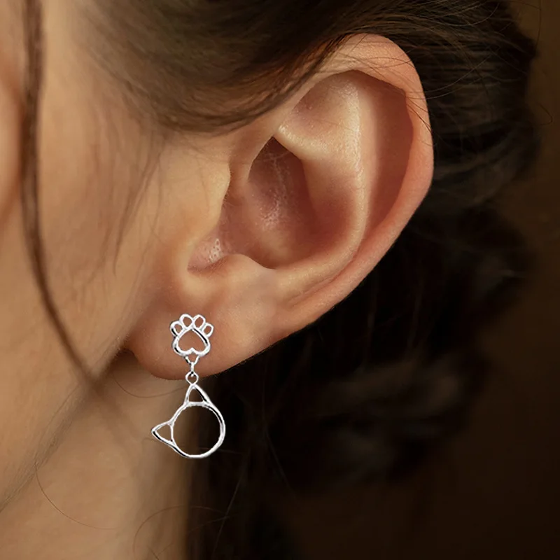 

1 Pc Cute Hollow Cat Claw Earrings for Women Silver Color Animal Dangle Earring Ear Studs Korean Fashion Fine Jewelry Gifts
