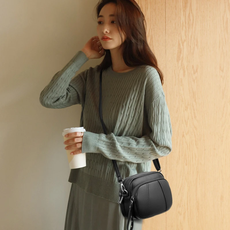 Luxury Leather Women's Casual Crossbody Bag Female Zipper Single Shoulder Bags Literary Travel Messenger Tote For Party Shopping