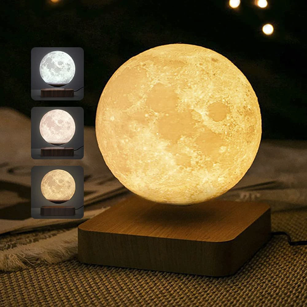 Creative Maglev Moon Light LED Touch Sensor USB Powered Night Lights Floating 3-Color Rotating Home Bedroom Decoration 3D Lamp