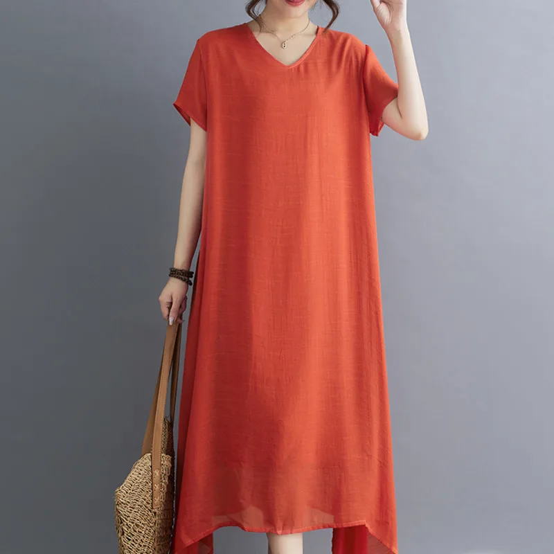 Летнее асимметричное платье-трапеция #3942 свободное тонкое однотонное пляжное