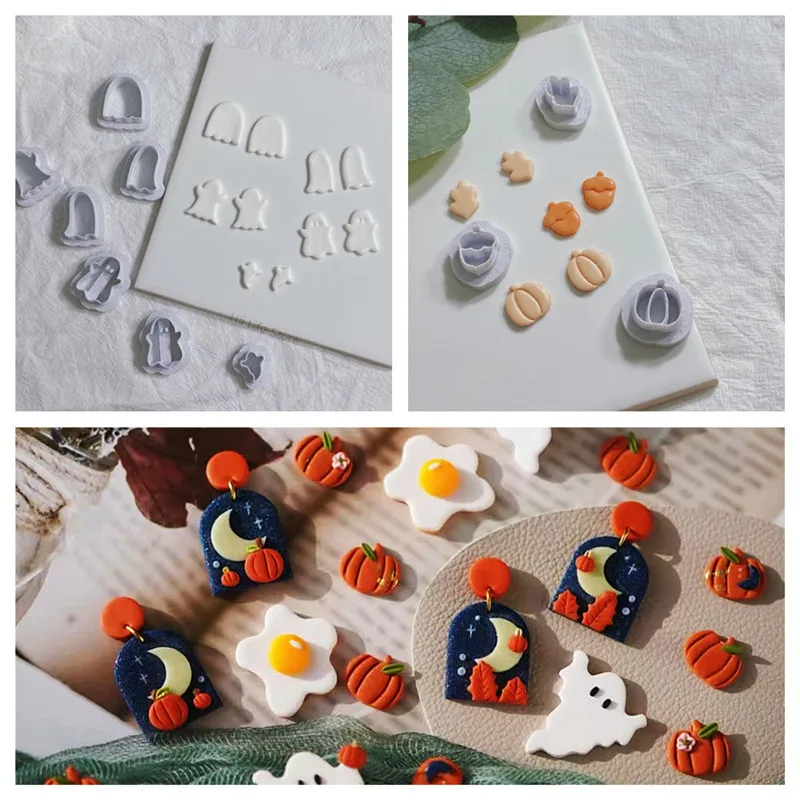 

Soft Pottery Polymer Clay Cutter Halloween Style Specter Pumpkin DIY INS Earring Cutting Die for Earring Jewelry Pendant Making