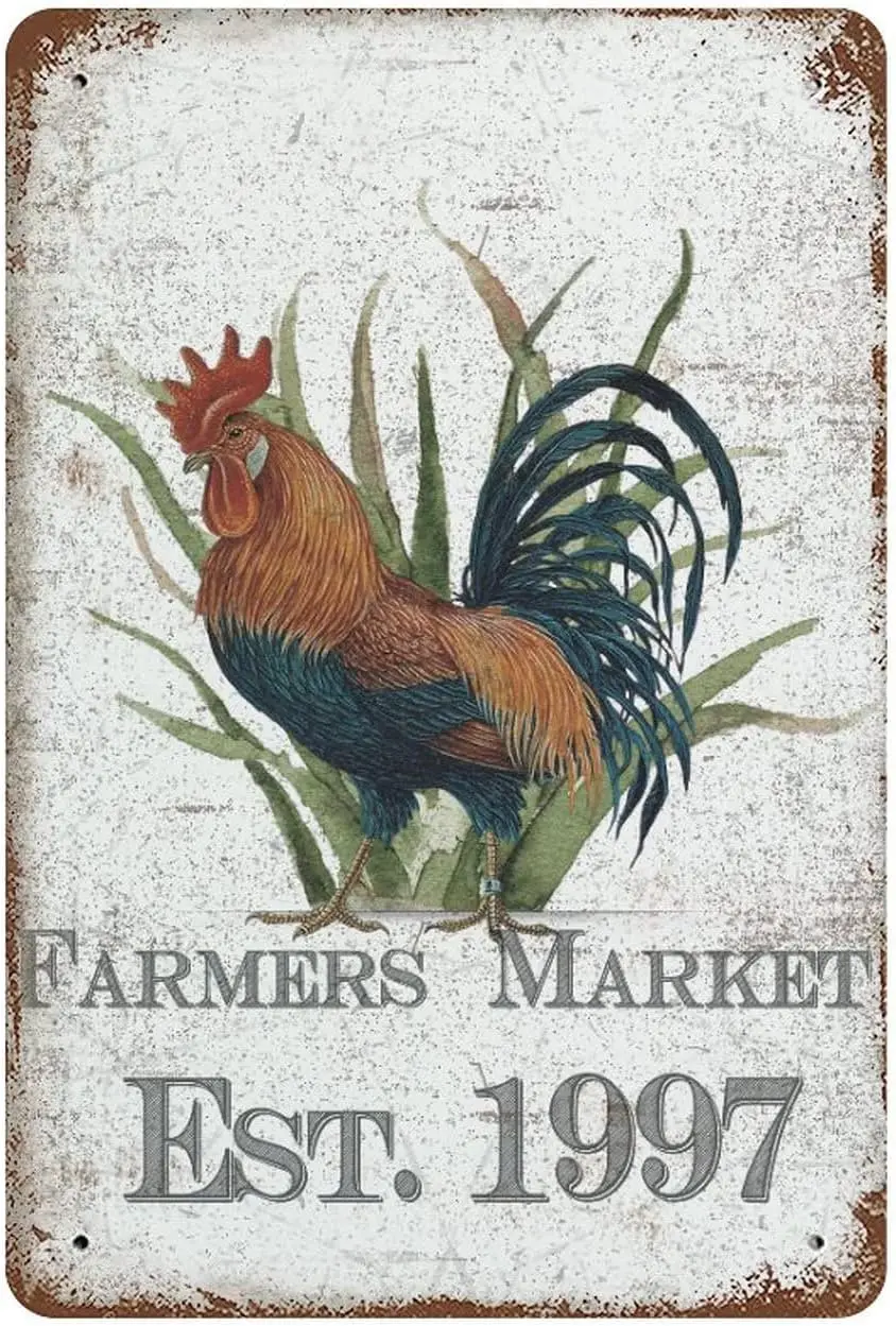 Ретро Desgn Rooster Metl Tn Sgn Frmers Mrket Plque Wll Decor Забавный плакат Vntge для Cfe Br Resturnt