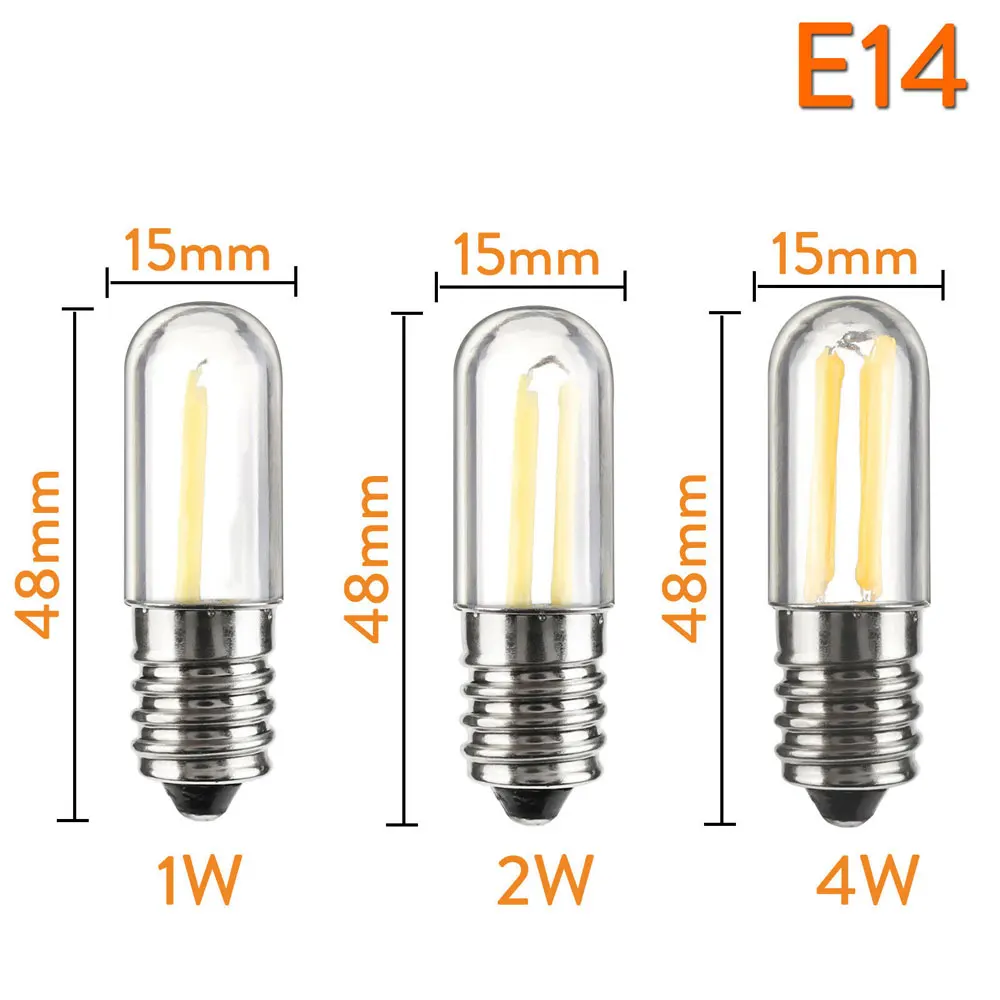 Светодиодные лампы E14 COB Холодильник Лампочка 1W 2W 4W 220V 6500K 3000K Белая обивка