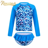 summer toddler girls swimsuit tankini long sleeves fish scales printed rashguard swimwear bathing suit for girls set beach wear