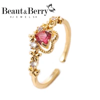 beautberry pink love heart little flower copper zircon womens open rings engagement wedding party accessories jewelry
