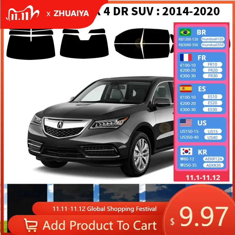 

Нанокерамическая Автомобильная УФ-пленка Precut для окон, автомобильная оконная пленка для ACURA MDX 4 DR SUV 2014-2020