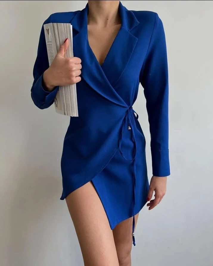 

Wrap Tie Side Blazer Blazer Midi Dress Lapel Bodycon Button Elegant Long Sleeve Slim Fit Business Suit for Office Work Meeting