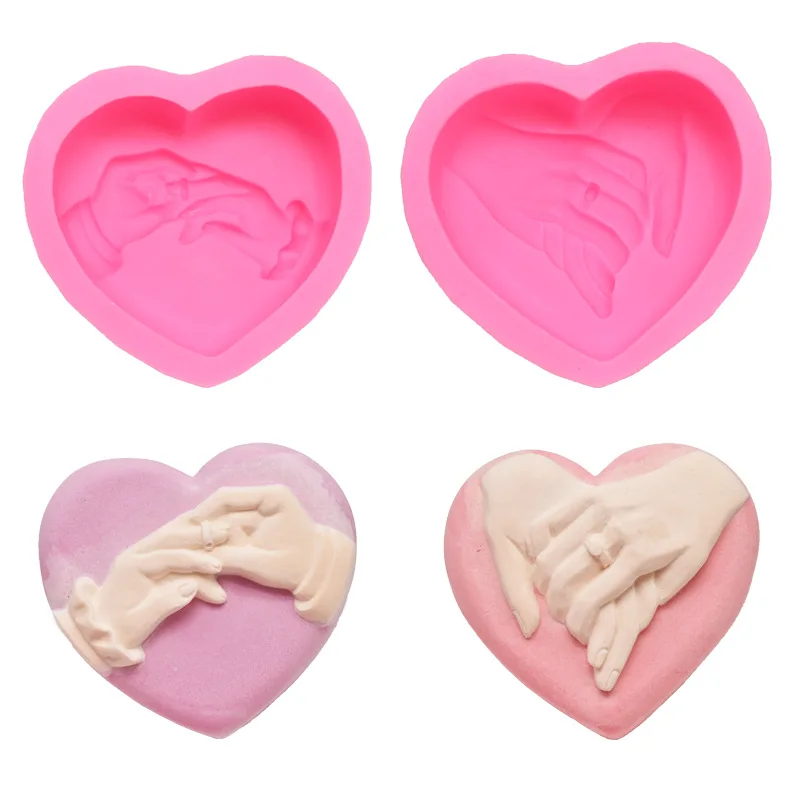 

Heart Love 3D Silicone Soap Mold Hand In Hand Cake Mold Chocolate Mold Handmade Candle Mold Cake Decoration Mold Valentine's Day