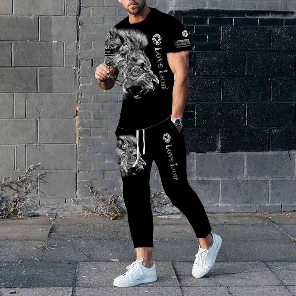2023 Men's Clothing Tracksuit Set 2 Piece Sports Suit 3d Print Summer Casual Men Sets Outfits Short Sleeves T-shirt+Pants