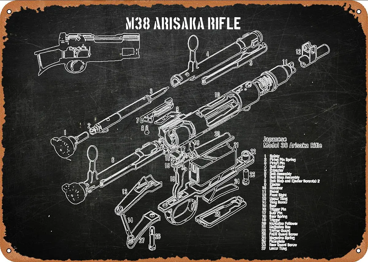 

M38 Arisaka Rifle 2# Metal Tin Sign Wall Decor Man Cave Military Fan Gift Home Bar Pub Decorative Military Posters 12x8 Inch