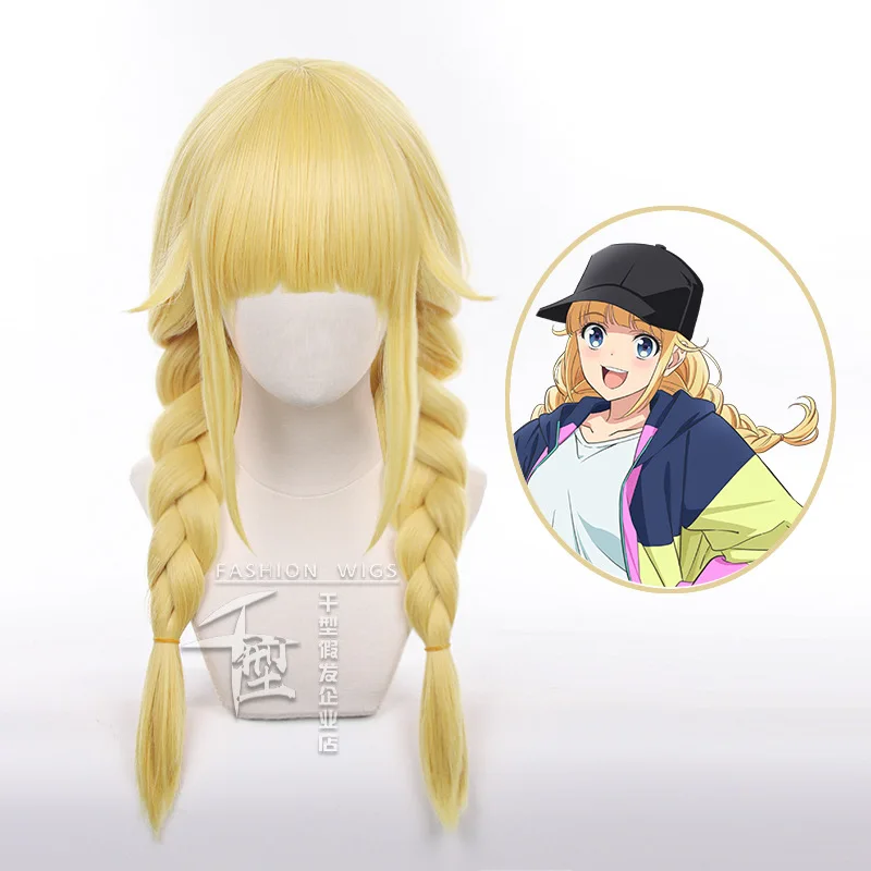 

Anime Paripi Koumei Tsukimi Eiko Cosplay Wig Cap Long Blonde Double Ponytails Ya Boy Kongming Halloween Girl Party Cos Props