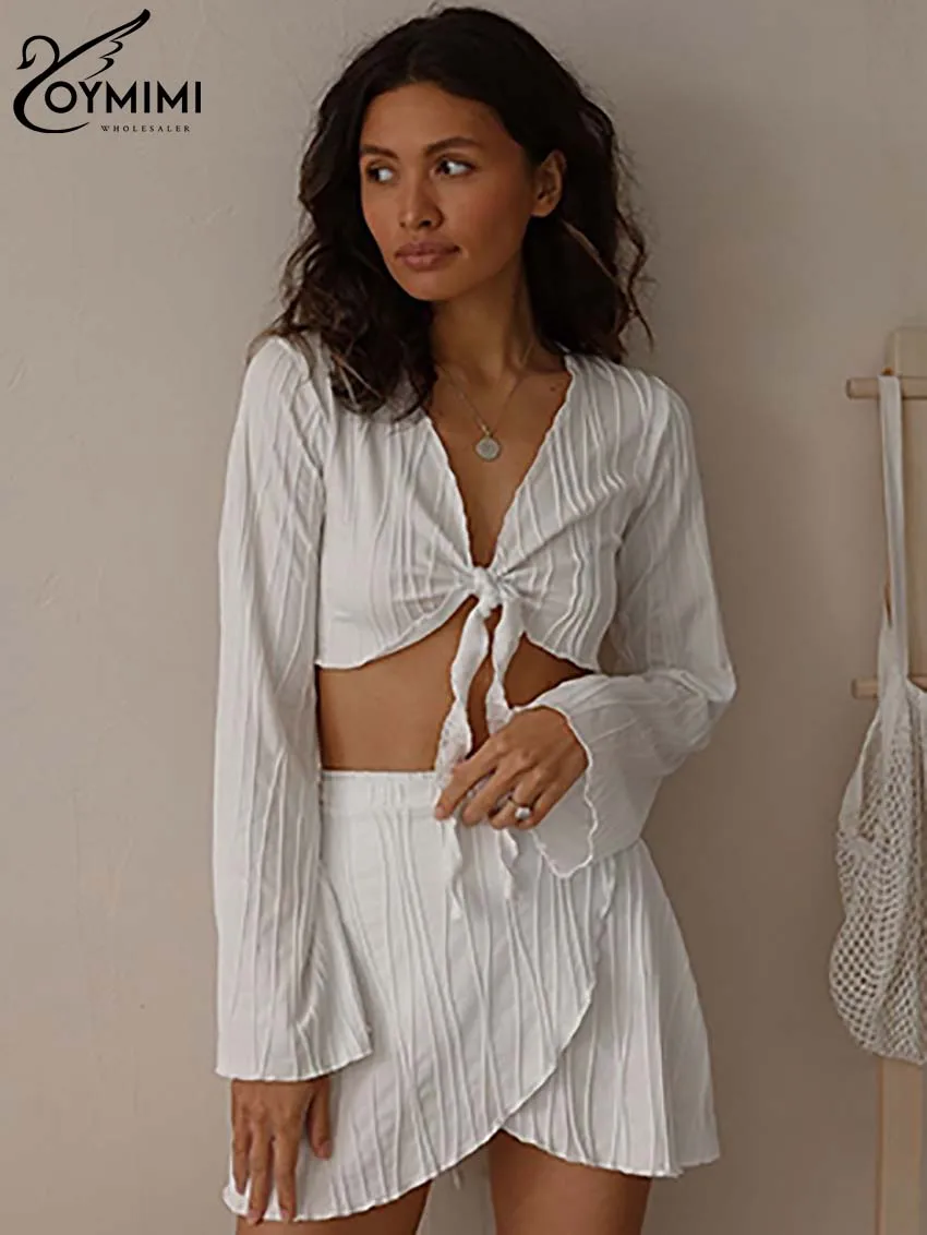 Oymimi Повседневный белый свободный комплект из двух предметов для женщин модные