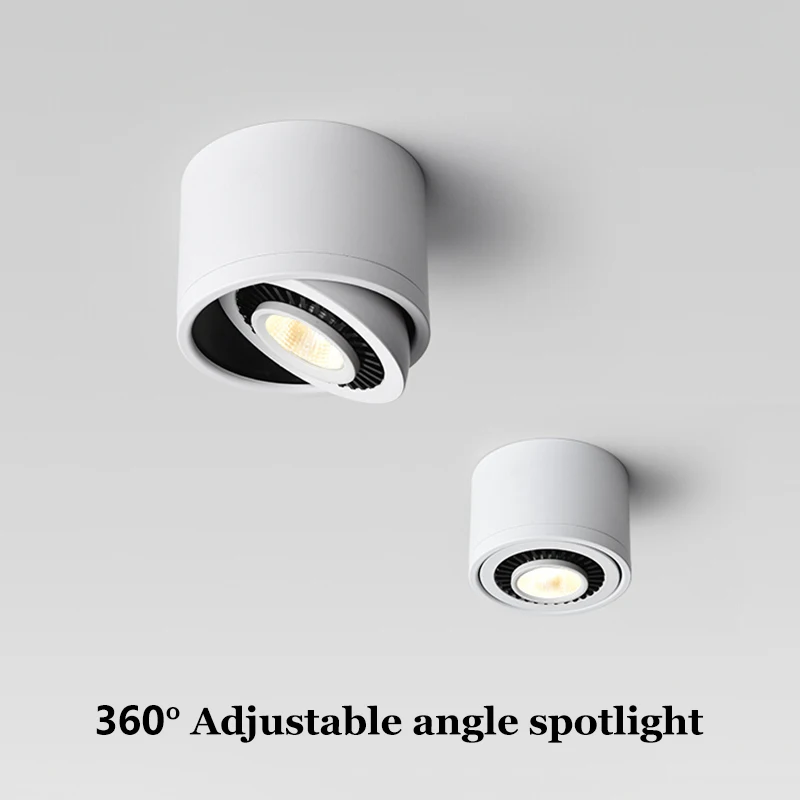 

360 Degree Rotary Led Downlight 5W 12W 15W Surface Mounted Spotlight for Indoor Dining Room Living Room Background Wall Lighting