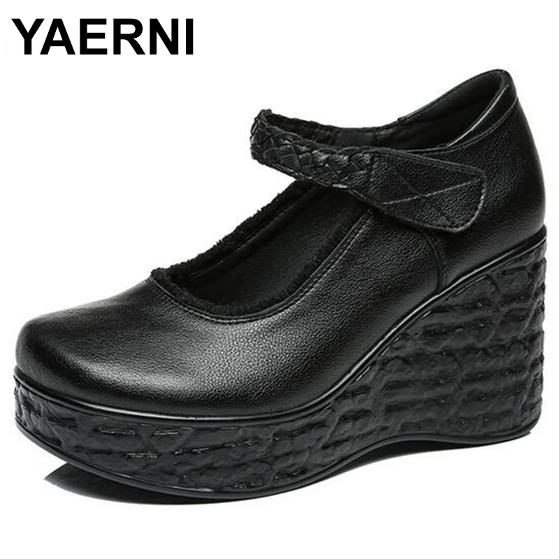 

2023 Spring Genuine Leather Women Pumps Platform Wedges Round Toes Ankle Strap High Heel Women Shoes wedges shoes for women