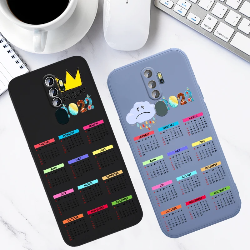 2022 calendar for oppo find x3 x2 lite neo f19 f17 f15 f11 f9 pro f7 f5 4g liquid silicone soft cover phone case shockproof capa free global shipping
