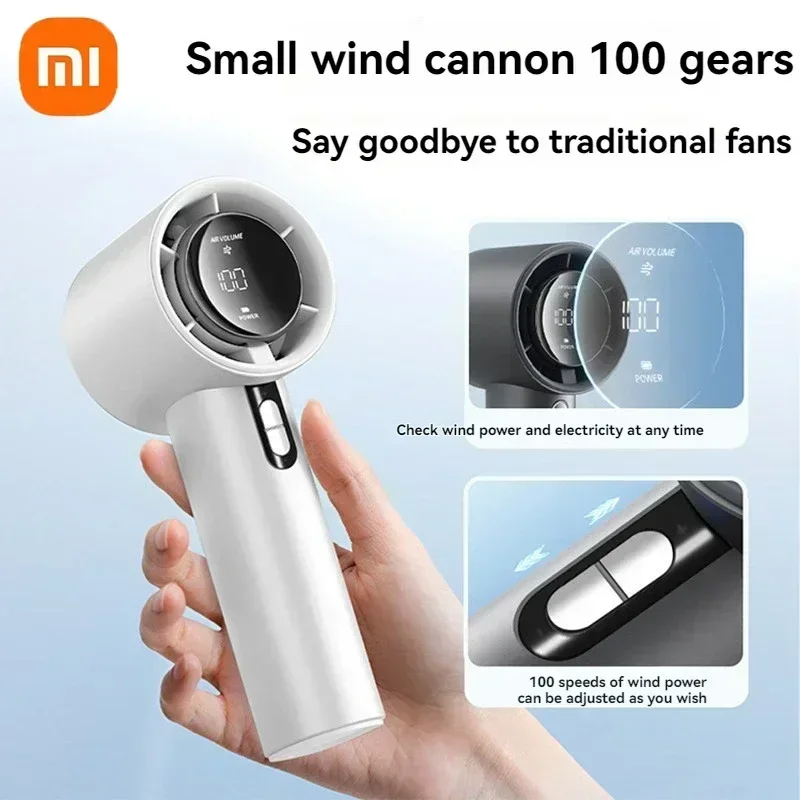 Фото Ультра тихий ручной вентилятор Xiaomi, 100-скоростной ​ ​ Перезаряжаемый через USB портативный мини-турбовентилятор для офиса и путешествий со светодиодным индикатором №4