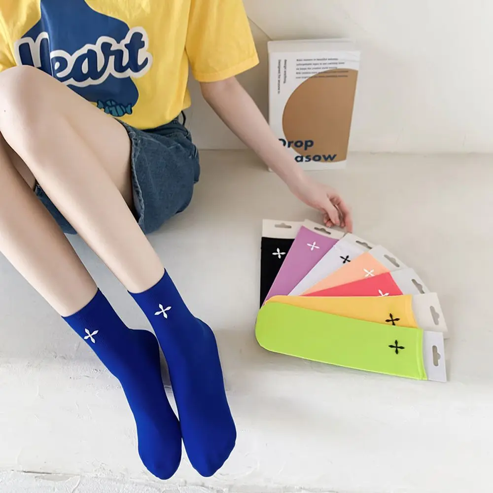

Japanese Mddle Tube Socks for Women Cross Pattern Summer Harajuku Lolita Lady Candy Color Socks Style Hosiery
