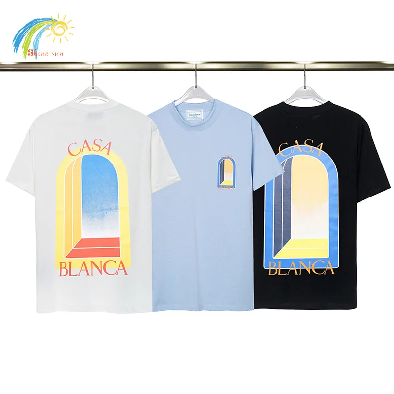 

Hip Hop Fantasy Gate Print Casablanca T-Shirt Men Women High Street Casual Blue Black White T Shirt Oversized Tee With Tags