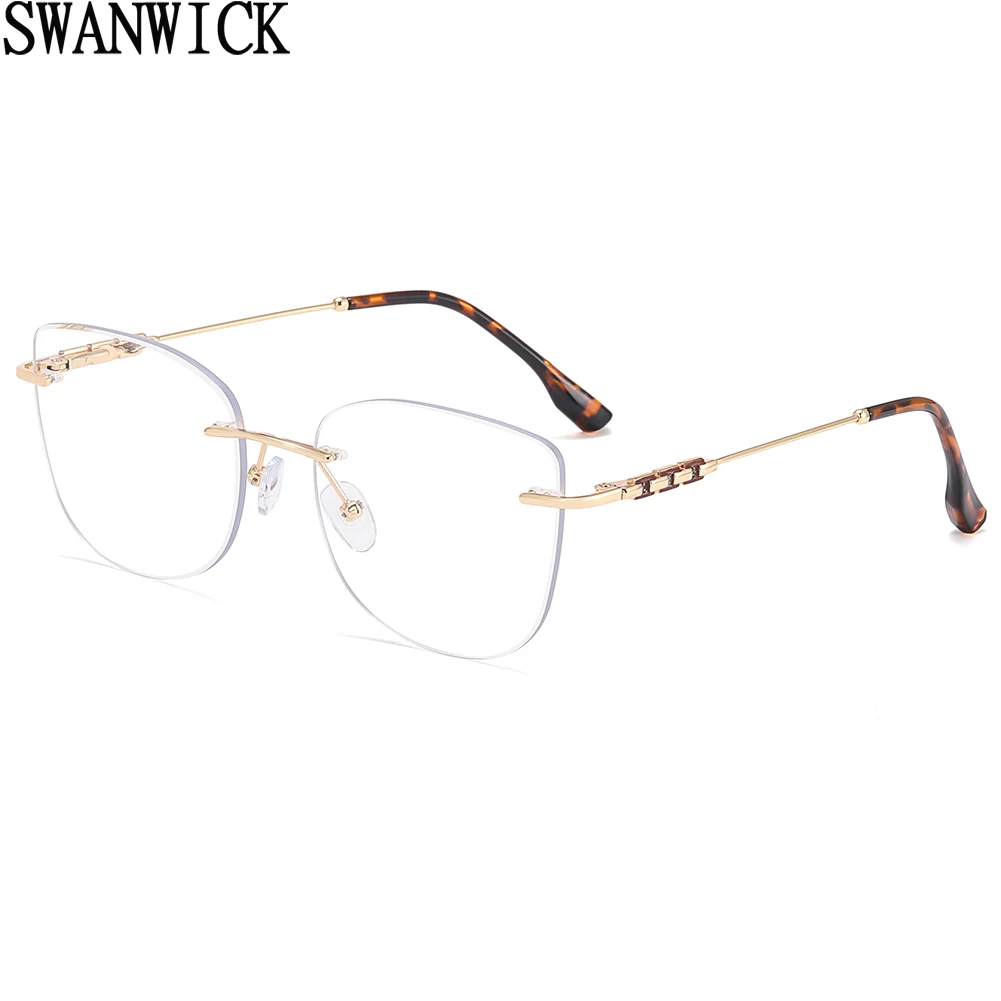

Женские очки без оправы Swanwick, оптические Металлические модные очки в оправе, женские прозрачные линзы, розовые, коричневые, золотые подарочные украшения