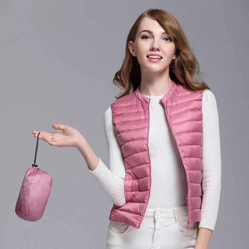 New Women 90% White Duck Down Vest Women Ultra Light Duck Down Vest Jacket Autumn Winter Round Collar Sleeveless Coat