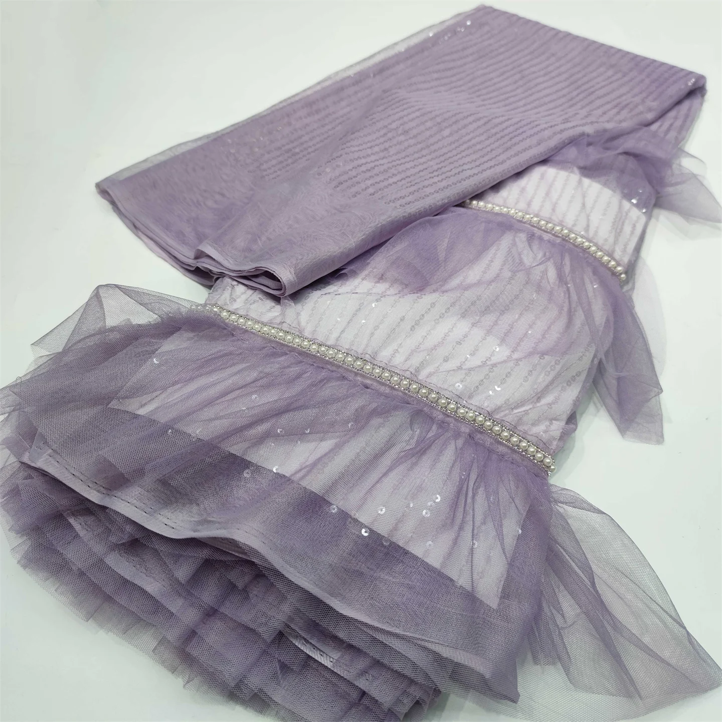 

African Tulle Tissus en Dentelle 2022 Embroidered African Mesh Beaded Lace Fabrics for Dress Sewing 5 Yards EYYN17