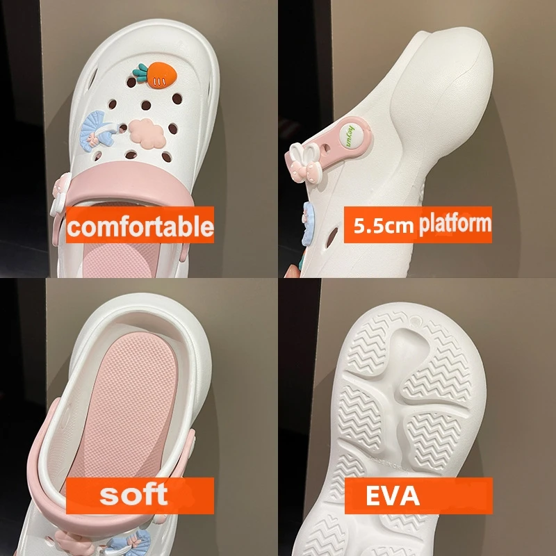Summer Clogs Slippers Women Wedges High Platform Garden Shoes Outdoor Beach Sandals Home Girls Quick Dry Cute Thick Sole Slides