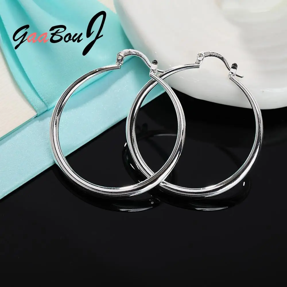 

925 Sterling Silver Hoop Earrings For Women 40mm/4cm Round Circle Earrings Fashion Jewelry 2022 Trend New Christmas GaaBou