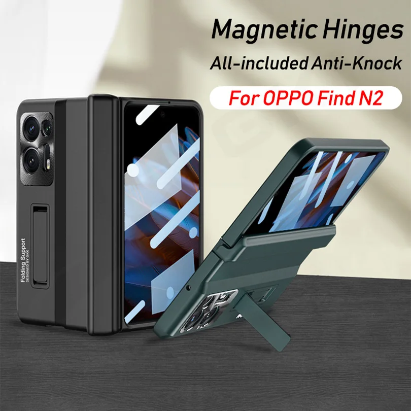 

GKK Case For OPPO Find N2 Magnetic Hinge With Outer Screen Protector Kickstand Hard Cover For OPPO Find N2 Plastic Stand Case