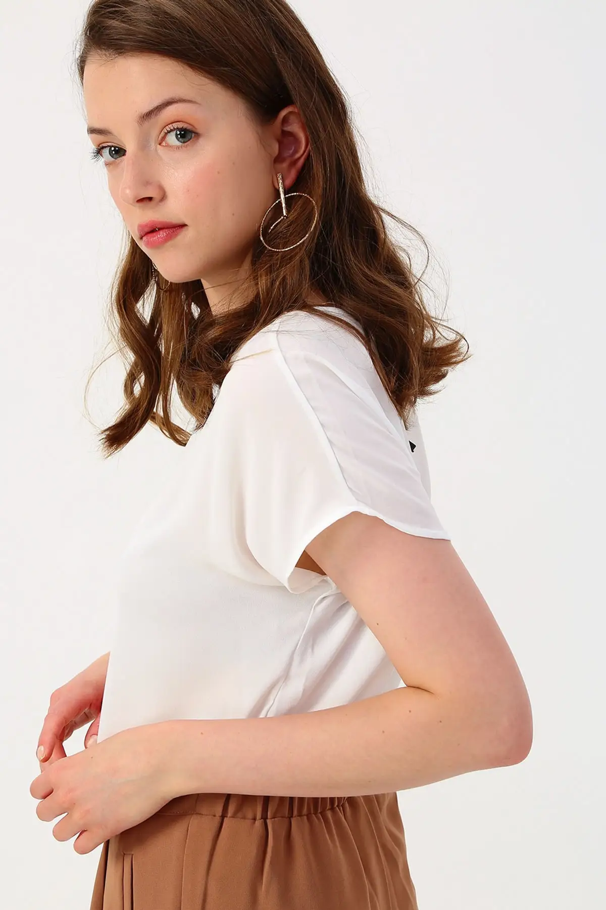 Женская блузка с коротким рукавом Koton цвет экрю велосипедным воротником 9 YAK62892CW| |