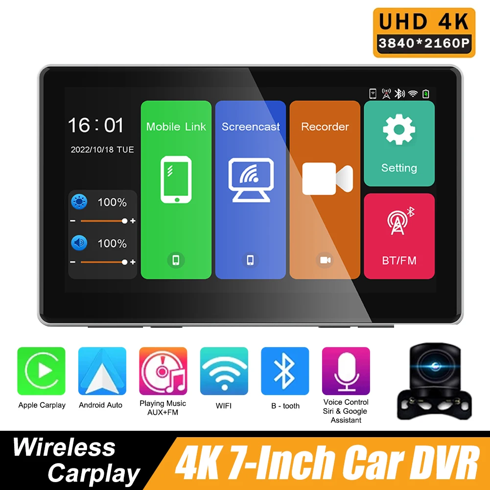 

Car DVR Rearview Dash Camera Wifi Wireless Carplay Android Auto 4K DVR GPS Navigation Video Recorder Dashboard Driving Recorder