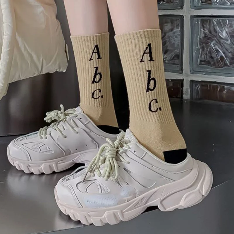 5 Pairs Comfortable Soft Pure Cotton Socks Women Letter Print Long Winter Socks Cute Streetwear Korean Style Fashion New Socken