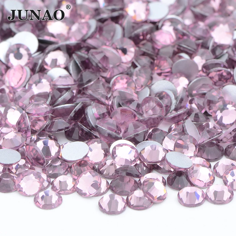

JUNAO SS 6 8 10 12 16 20 30 Glitter Lt.Amethyst Color Flatback Glass Rhinestone Round Crystal Non Hotfix Strass For Nail DIY