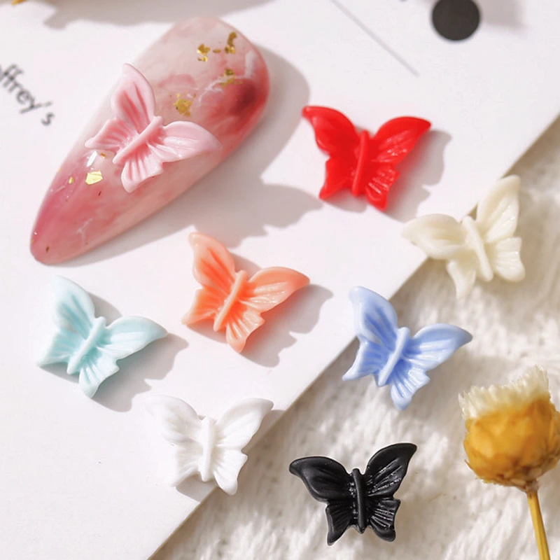 

50PCS 10MM Frosted 3D Colorful Butterfly Nail Charms Jewelry DIY Resin Manicure Supplies Decals Nail Art Decoration Accessories