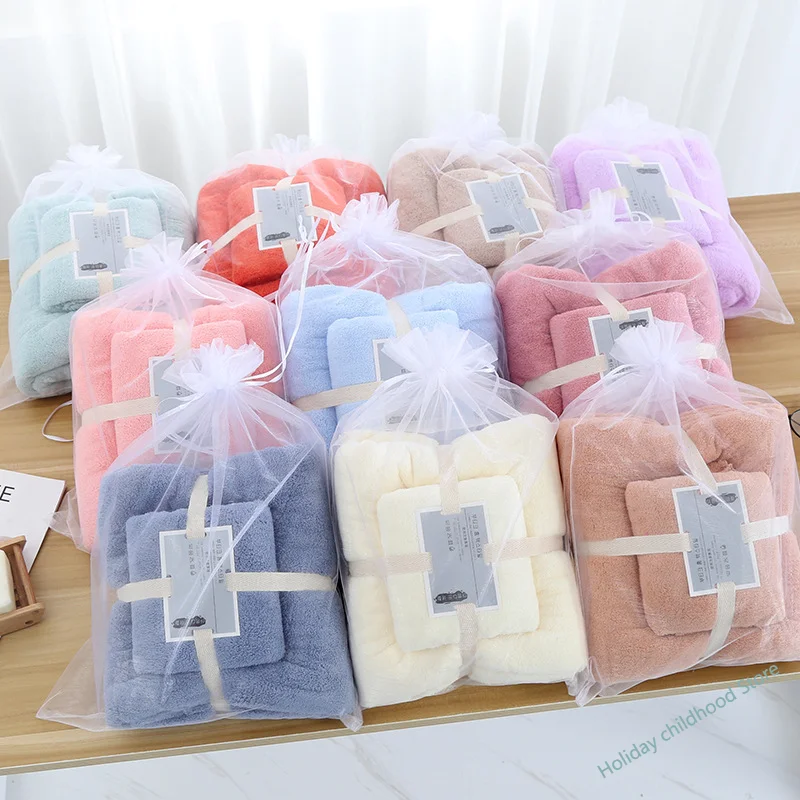 High Absorbent Soft Coral Fleece Bath Towel And Face Towels Set For Adults 70x140cm 35x75cm
