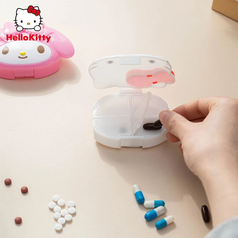 

Sanrio Hellokitty Melody Japanese Cute Small Medicine Box Portable Female Sub-Packing Travel Carry-On Medicine Storage Kawaii