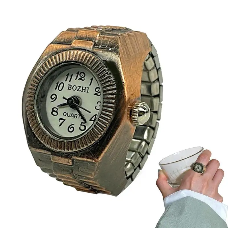 

Men Finger Watch Quartz Watch Ring Pointer Style Vintage Bronze Ring Clock With Retractable Watch Strap For Clothing Accessories