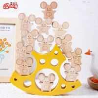 wooden montessori balance blocks toy mouse and cheese stacking building wood educational toy for kid fine motor skill improve