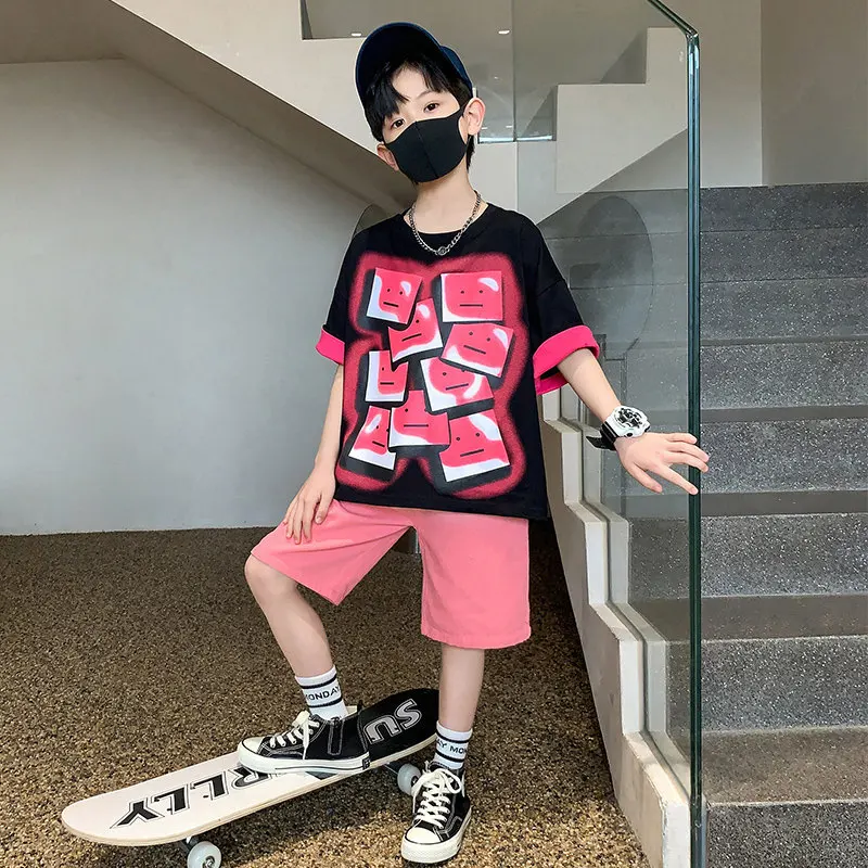 Детский хлопковый комплект одежды с граффити на Возраст 4-13 лет |