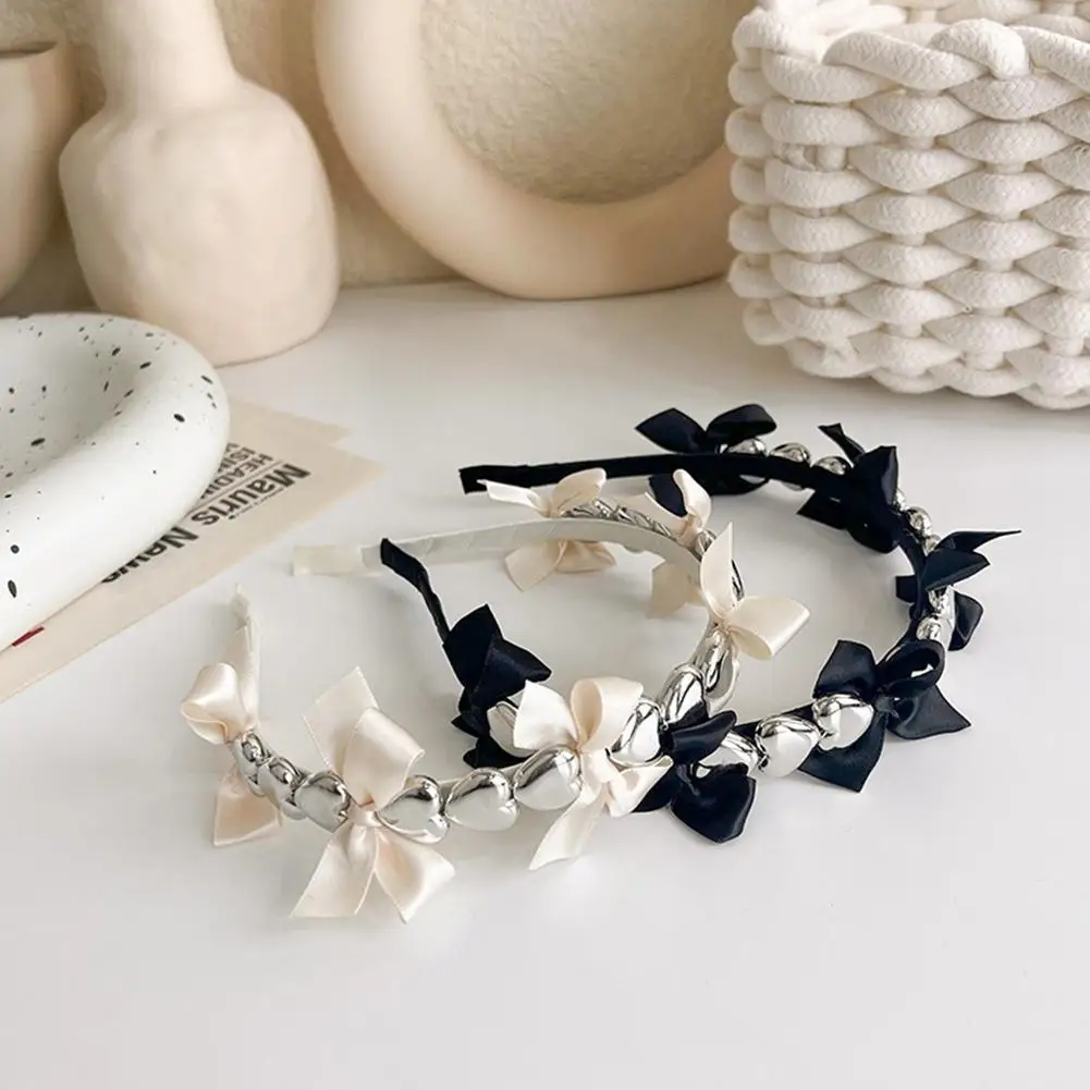 

Korean Vintage Metal Love Heart Bowknot Weave Hair Hoop Headband For Women Fashion Sweet Girls Hair Bands Hair Accessories