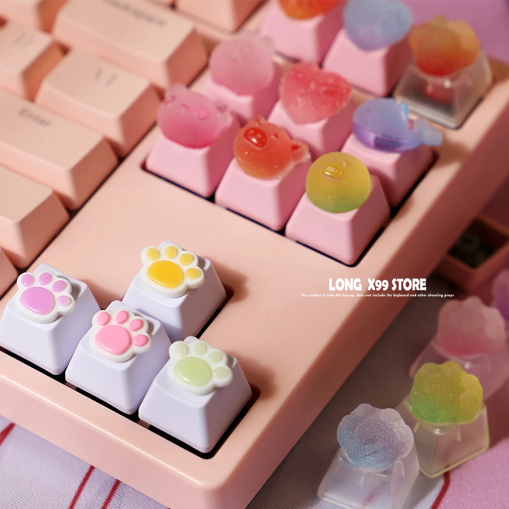 

FOR Mechanical Keyboard Personality Design Cat Paw Keycaps R4 Esc Gaming Accessories Artisan Keycap Cartoon Keys Caps Cute Pink