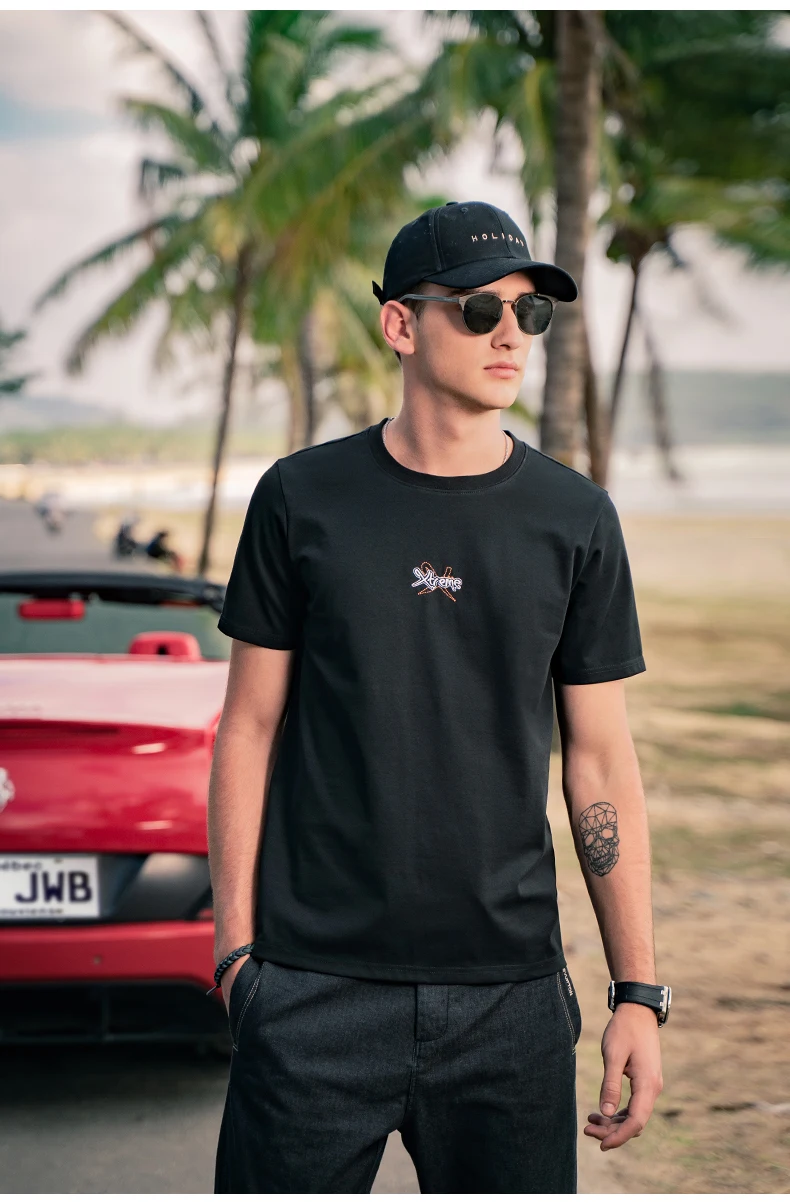 

0917 men summer casual mercerized cotton short-sleeved embroidered T-shirt