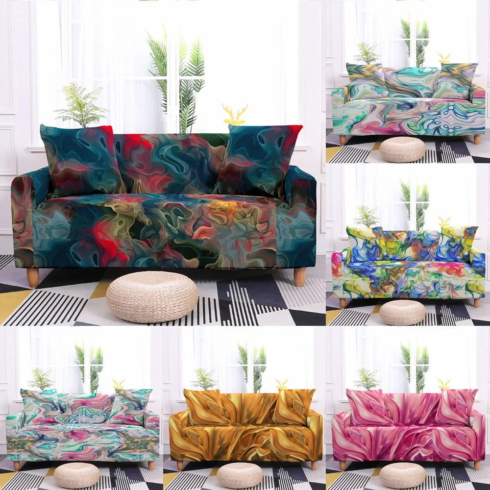 

Colorful Marble Elastic Sofa Covers for Living Room Stretch Modern Watercolor Couch Cover Slipcover Furniture Protector 1/2/3/4