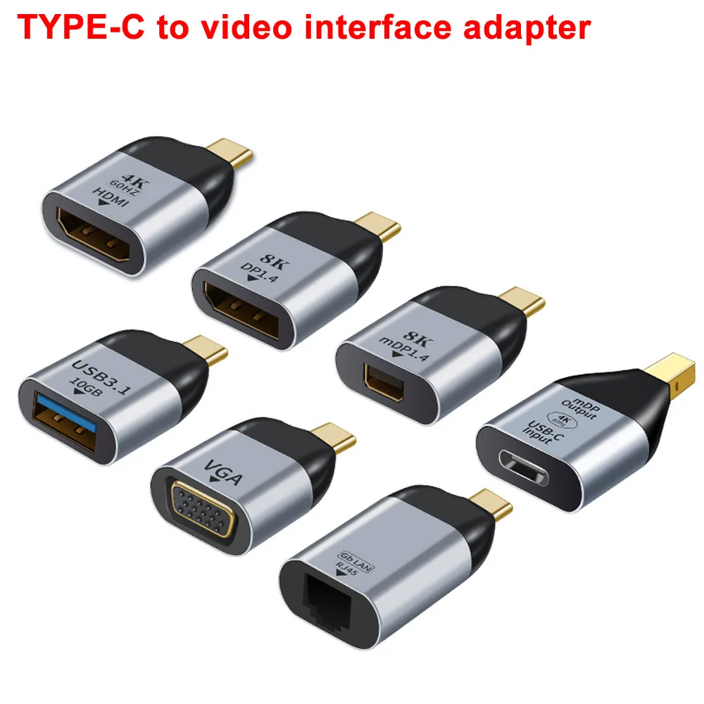 Адаптер для ноутбука, телефона, Macbook Pro, USB Type-C, штекер на USB/HDMI-совместимый/DP/VGA/Mini DP/RJ45, гнездо 4K/8k, 60 Гц, передача видео
