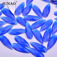 junao 100pcs 822mm blue color teardrop rhinestones flatback applique resin crystal stone non sewing strass gems for diy crafts