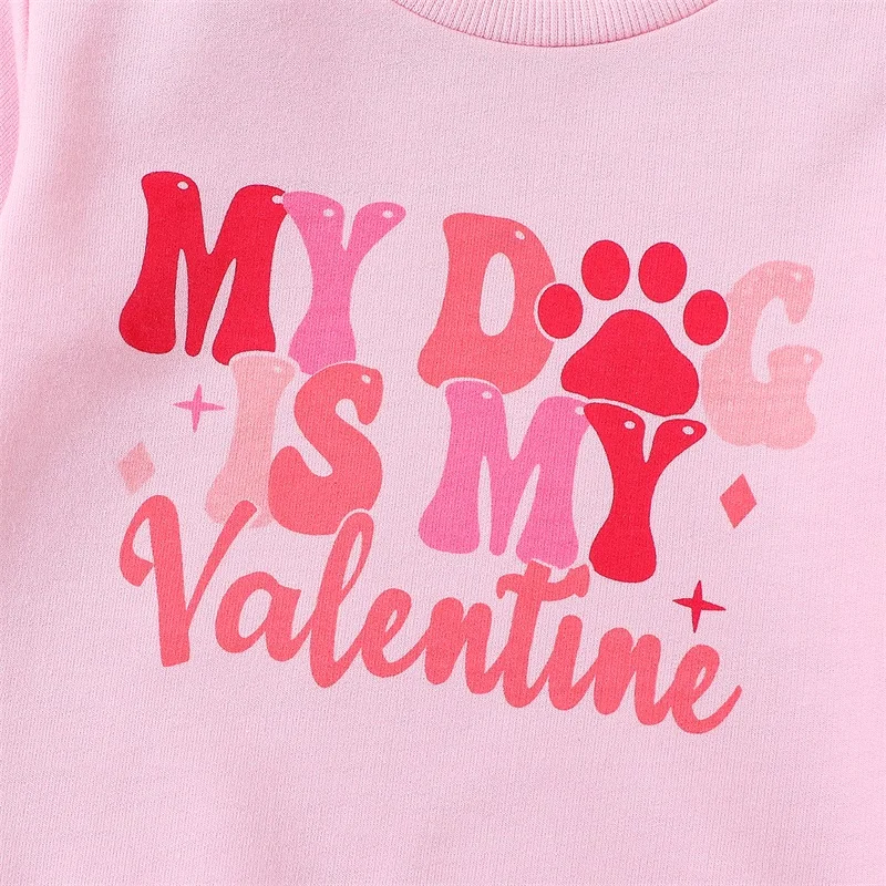 

Kids Valentine Day Sweatshirts Toddler Casual Letter Print Crew Neck Long Sleeve Pullovers Tops Child Loose Fit Shirt