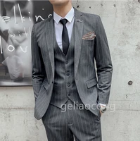 mens suits 3 pieces vintage single breasted suit gray striped terno slim fit notched lapels wedding groom tuxedo tailcoat men