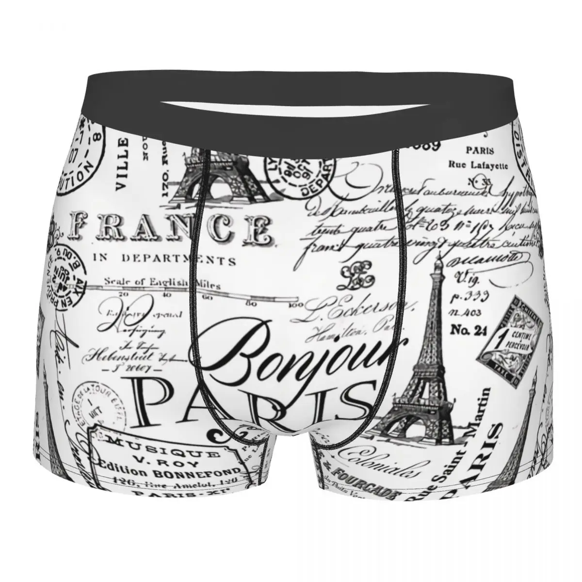 

Vintage Paris Black And White Nostalgic Pattern Underpants Breathbale Panties Male Underwear Ventilate Shorts Boxer Briefs